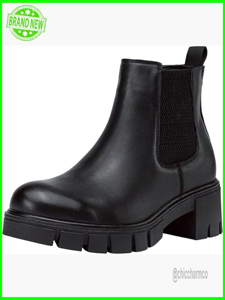 Ankle Boots Platform Lug Sole Elastic Slip On Booties Round Toe Chelsea